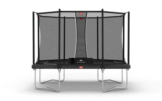 regular grey rectangular trampoline with safety net