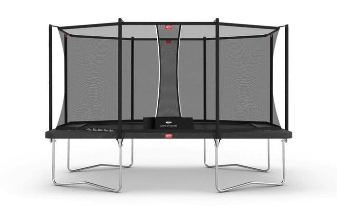 regular black rectangular trampoline with safety net