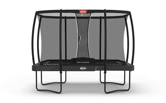 regular grey rectangular trampoline with safety net