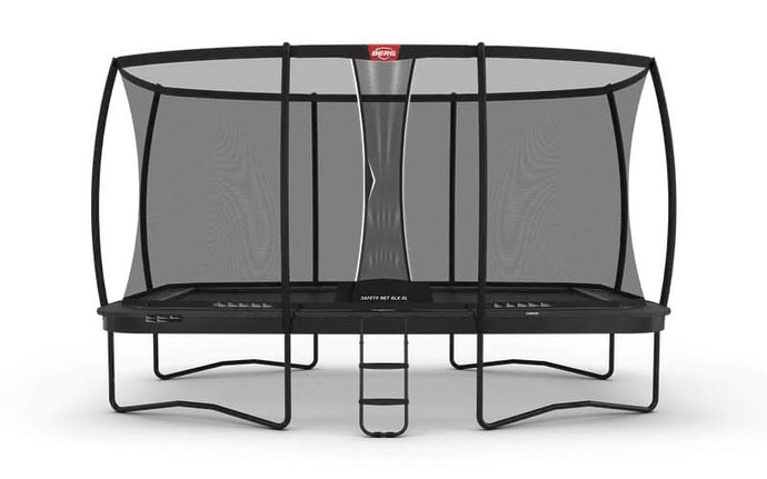 regular grey rectangular trampoline with XL safety net