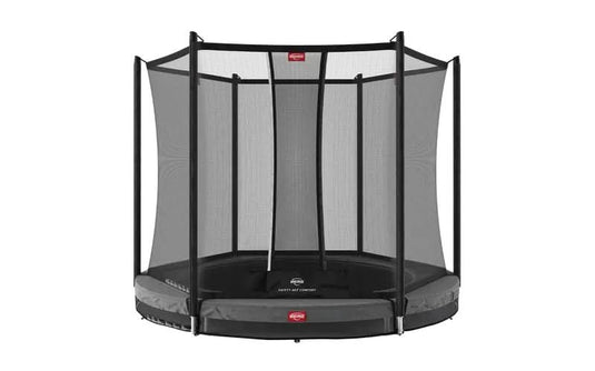 grey inground trampoline with safety net