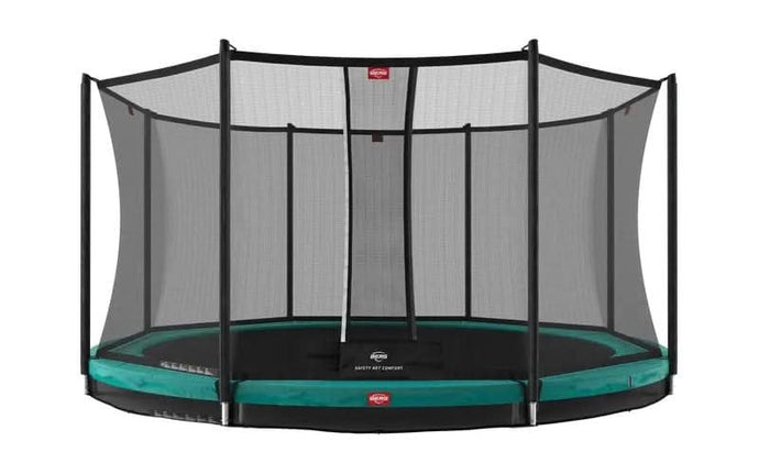 green inground trampoline with safety net
