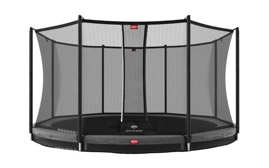 grey inground trampoline with net