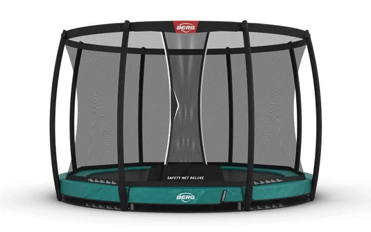 green inground trampoline with safety net