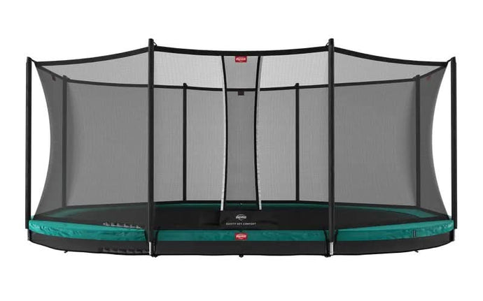green inground trampoline with safety net