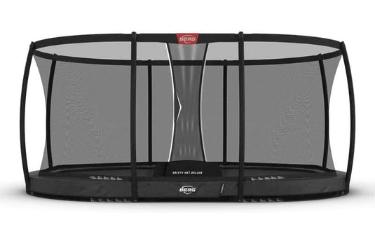 grey inground trampoline with safety net