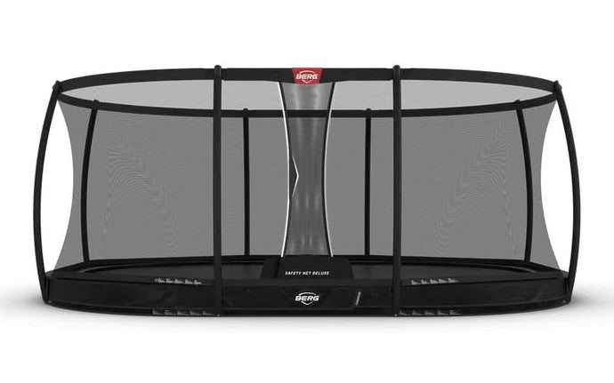 black inground trampoline with safety net