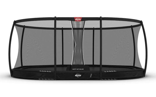 black inground trampoline with safety net