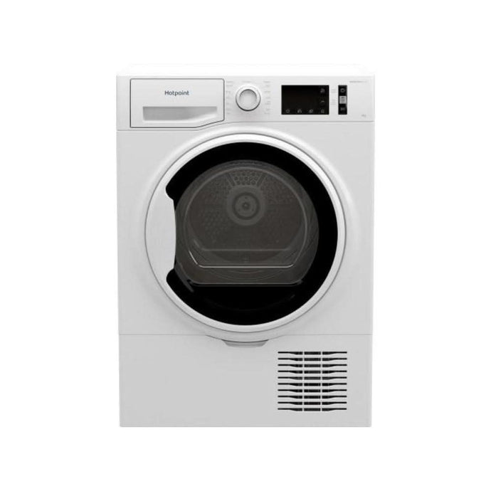 white condenser dryer with black and white door