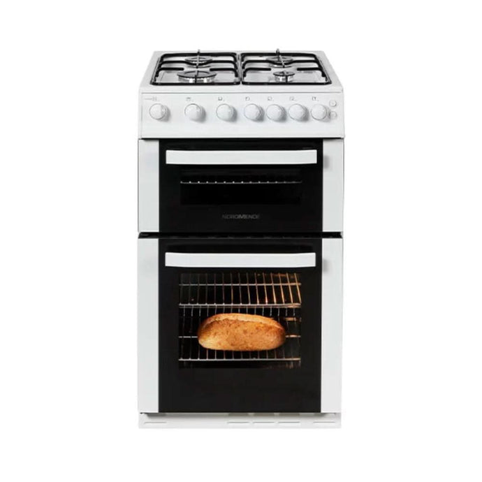 white freestanding gas cooker with a double oven