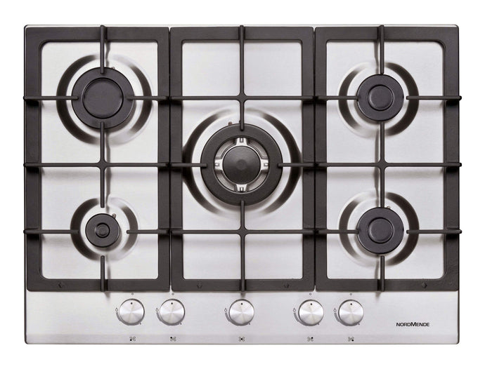 stainless steel gas hob with 5 burners
