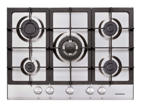 stainless steel gas hob with 5 burners