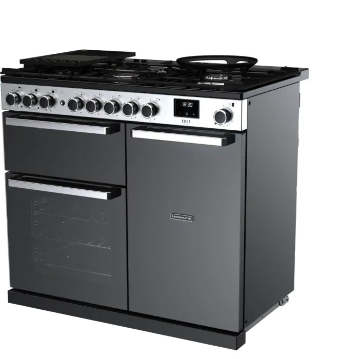Load image into Gallery viewer, Rangemaster Edge Deluxe 100 | Dual Fuel | Black Glass | Chrome Trim | EDDL100DFGBLK/CM1
