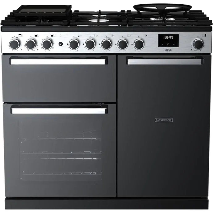 Rangemaster Edge Deluxe 100 | Dual Fuel | Black Glass | Chrome Trim | EDDL100DFGBLK/CM1