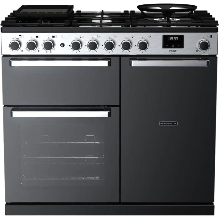 Load image into Gallery viewer, Rangemaster Edge Deluxe 100 | Dual Fuel | Black Glass | Chrome Trim | EDDL100DFGBLK/CM1
