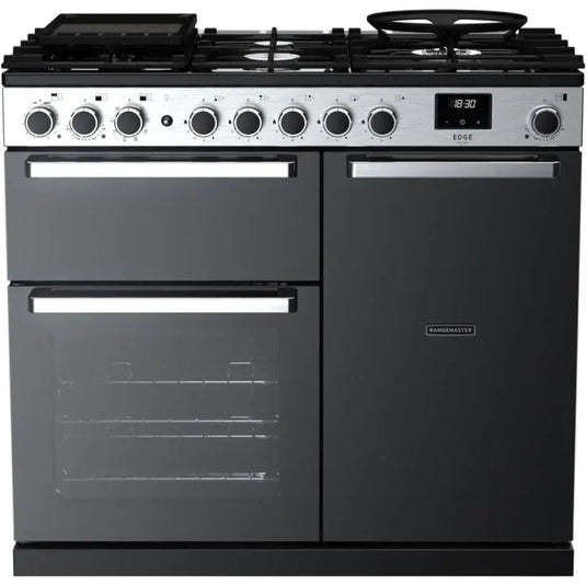 Rangemaster Edge Deluxe 100 | Dual Fuel | Black Glass | Chrome Trim | EDDL100DFGBLK/CM1