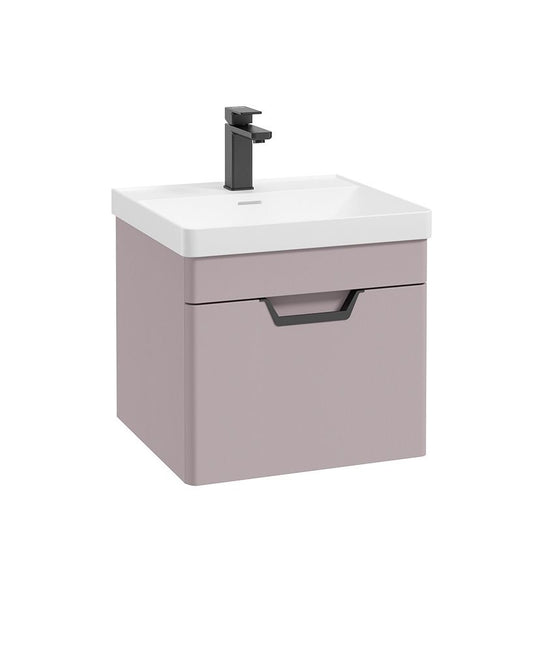 Sonas Freya 50Cm 1 Drawer Wall Hung Vanity Unit Matt Cashmere Pink-Matt Black Handle | BWFRE501DRCP