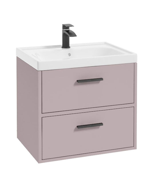 Sonas Finland Wall Hung 60Cm Two Drawer Vanity Unit | Matt Cashmere Pink | Matt Black Handle | UF0533