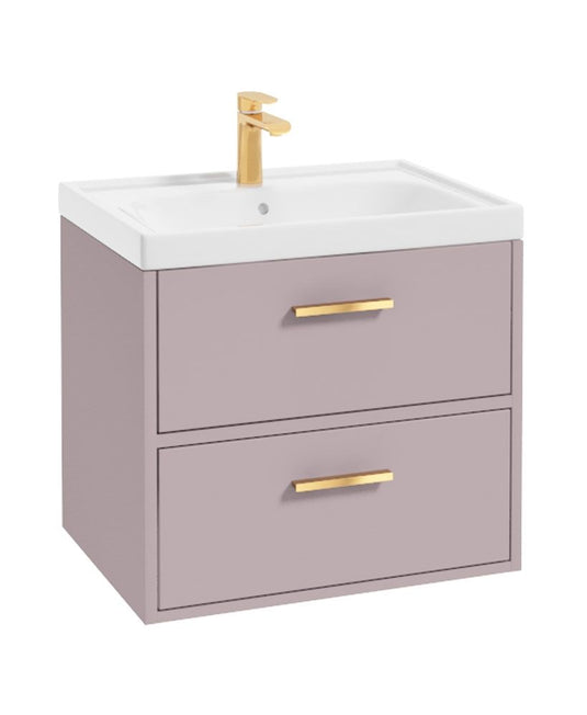 Sonas Finland Wall Hung 60Cm Two Drawer Vanity Unit | Matt Cashmere Pink