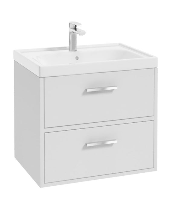 White vanity unit with chrome handles