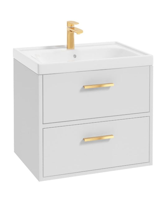 White Vanity with Gold Handles