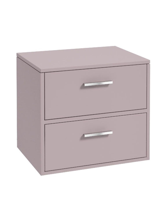 Sonas Finland Wall Hung 60Cm Two Drawer Countetop Vanity Unit | Matt Cashmere Pink | Brushed Chrome Handle | UF0556