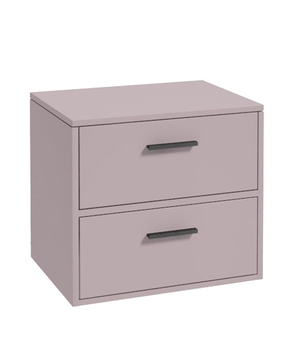 Sonas Finland Wall Hung 60Cm Two Drawer Countertop Vanity Unit Cashmere Pink w/ Black Handles. 