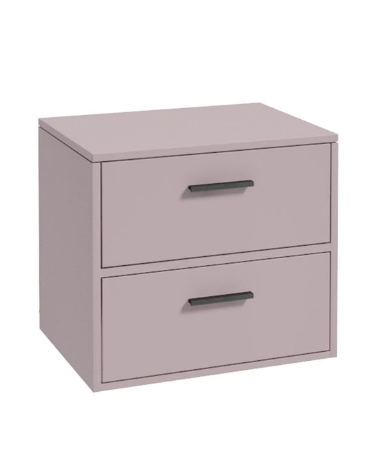 Sonas Finland Wall Hung 60Cm Two Drawer Countertop Vanity Unit Cashmere Pink w/ Black Handles. 