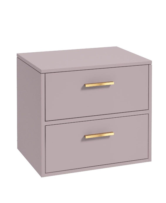 Sonas Finland Wall Hung 60Cm Two Drawer Countetop Vanity Unit | Matt Cashmere Pink | Brushed Gold Handle | UF0558