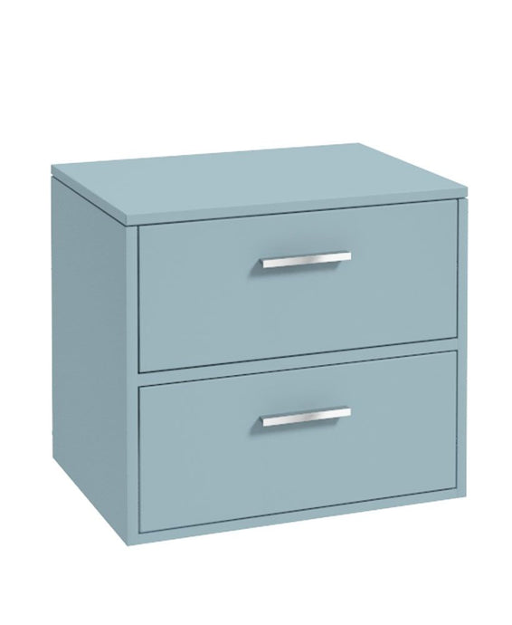Sonas Finland Wall Hung 60Cm Two Drawer Countetop Vanity Unit | Matt Morning Sky Blue | Brushed Chrome Handle | UF0559
