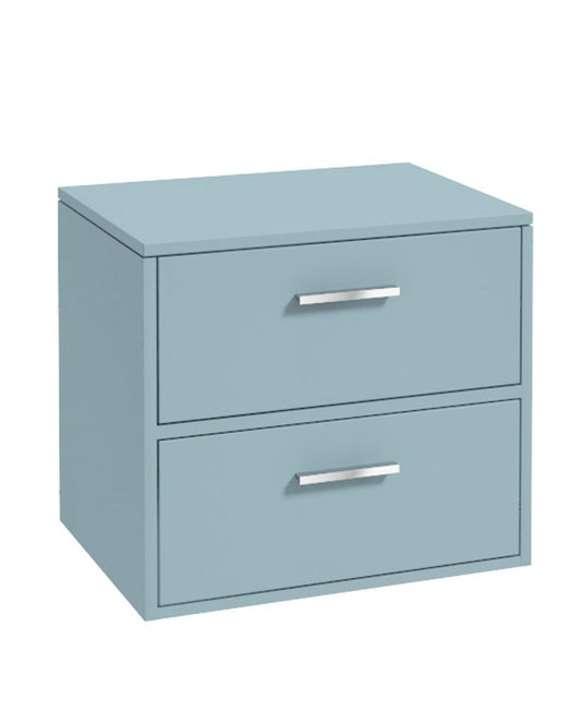 Sonas Finland Wall Hung 60Cm Two Drawer Countetop Vanity Unit | Matt Morning Sky Blue | Brushed Chrome Handle | UF0559