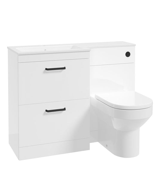 Sonas Corta 110Cm Lh Combination Two Drawer Unit Gloss White  with Chrome Handles