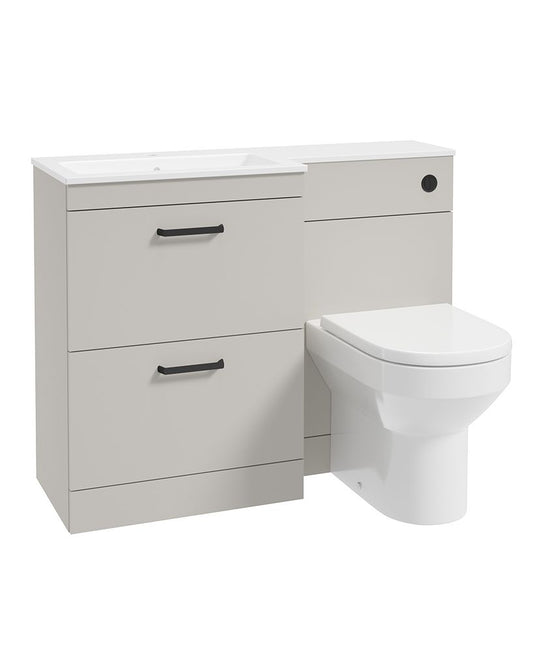 Sonas Corta 110Cm Lh Combination Two Drawer Unit Morning Mist with Black Handles