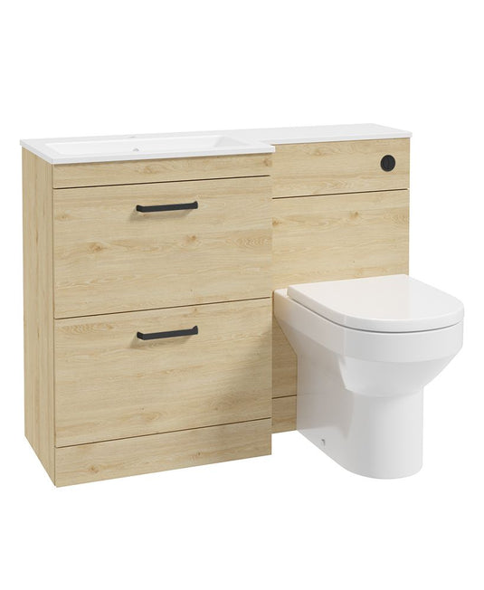 Sonas Corta 110Cm Lh Combination Two Drawer Unit Honey Oak with Black Handles
