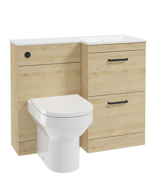 Sonas Corta 100Cm Rh Combination Two Drawer Unit Honey Oak with Black Handles 