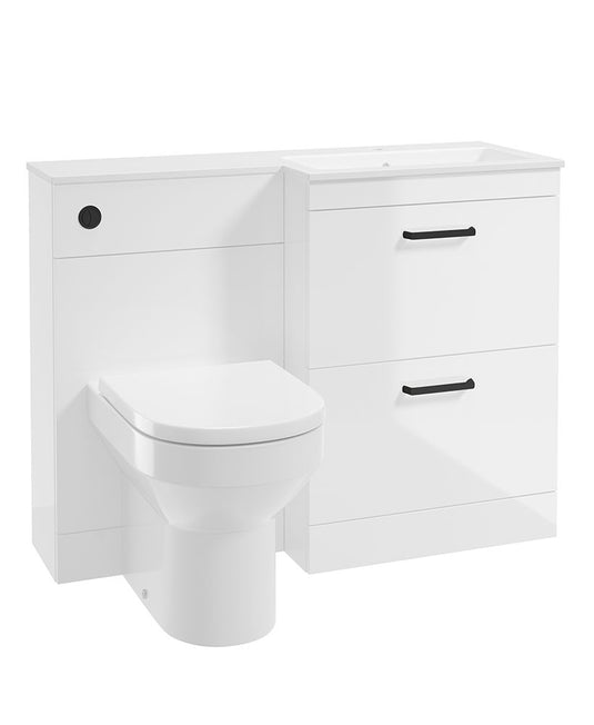 Sonas Corta 110Cm Rh Combination Two Drawer Unit gloss white with black handles