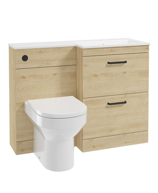 Sonas Corta 110Cm Rh Combination Two Drawer Unit in Honey Oak with Black Handles 