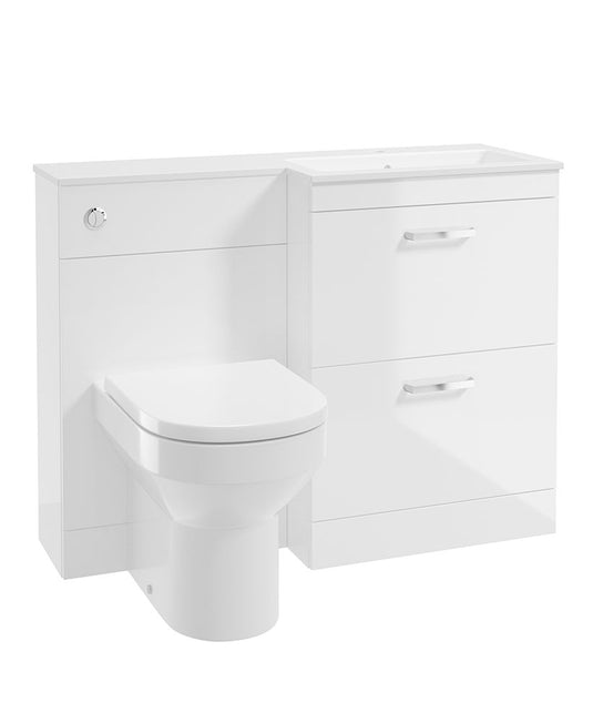 Sonas Corta 110Cm Rh Combination Two Drawer Unit Gloss White  with Chrome Handles
