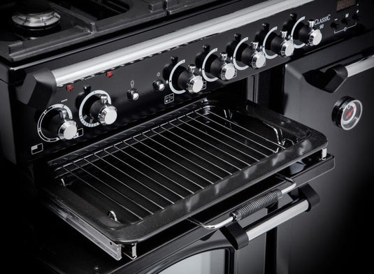 Rangemaster Classic 90cm | Dual Fuel | Gloss Black & Chrome | 14150 | CL90DFPGBL/CM1