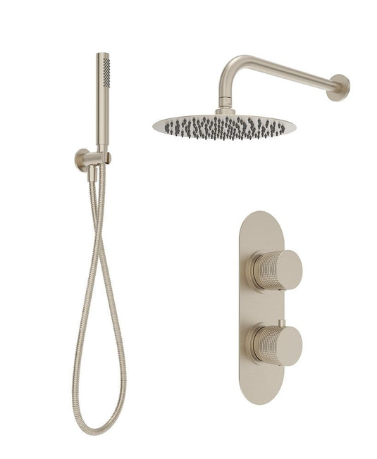 Sonas Alita Knurled Shower Set 2 & Wall Mounted Fixed Head | Brushed Nickel | USH0103