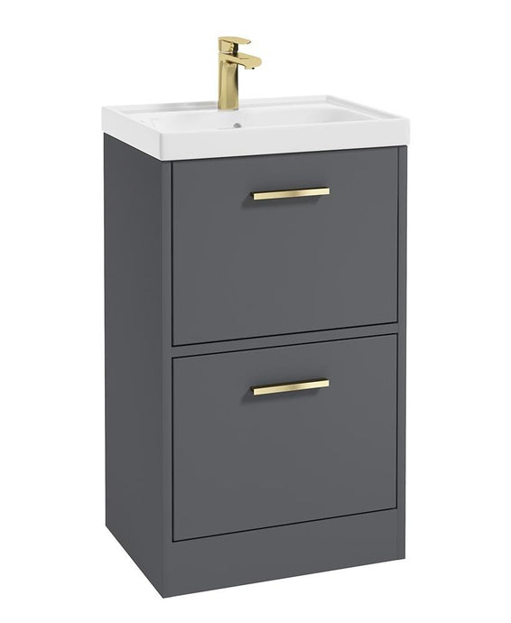 Sonas Finland Floorstanding 50Cm Two Drawer Vanity Unit | Matt Midnight Grey | Brushed Gold Handle | UF0892