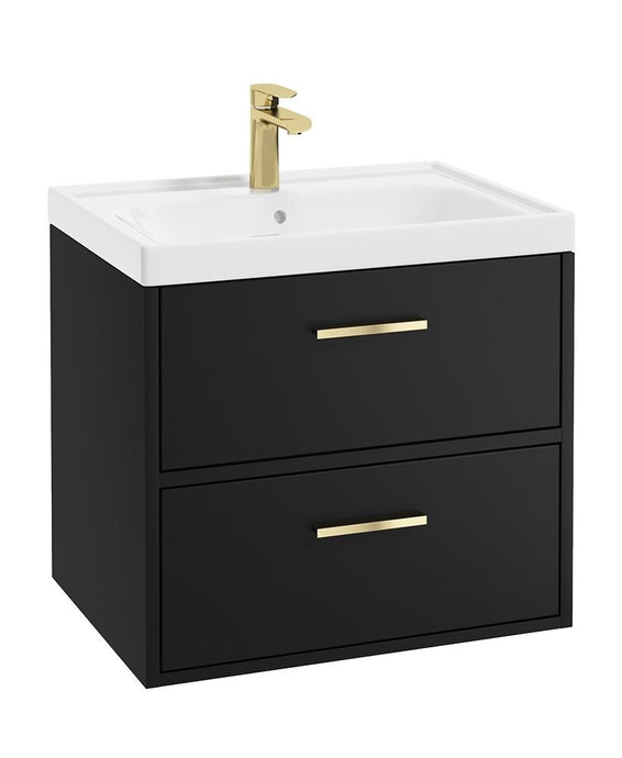 black vanity with gold handles