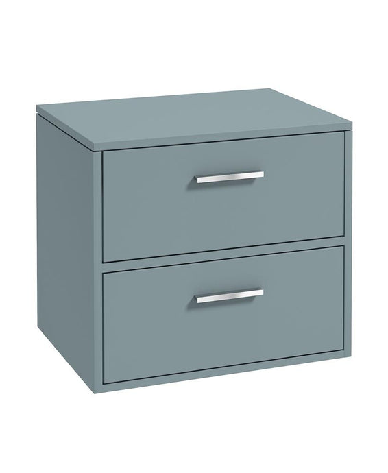 Sonas Finland Wall Hung 60Cm Two Drawer Countertop Vanity Unit | Matt Coral Green | Brushed Chrome Handle | UF0902