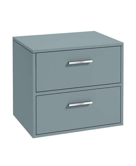 Sonas Finland Wall Hung 60Cm Two Drawer Countertop Vanity Unit | Matt Coral Green | Brushed Chrome Handle | UF0902
