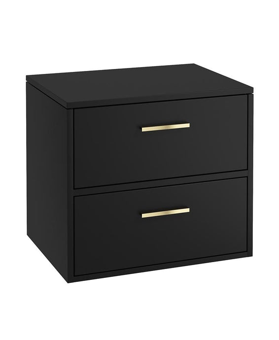 Sonas Finland Wall Hung 60Cm Two Drawer Countertop Vanity Unit | Matt Black | Brushed Gold Handle | UF0907