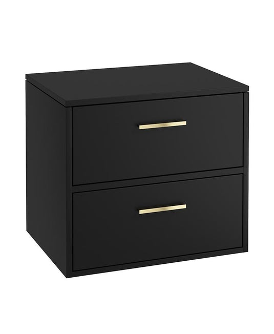 Sonas Finland Wall Hung 60Cm Two Drawer Countertop Vanity Unit | Matt Black | Brushed Gold Handle | UF0907