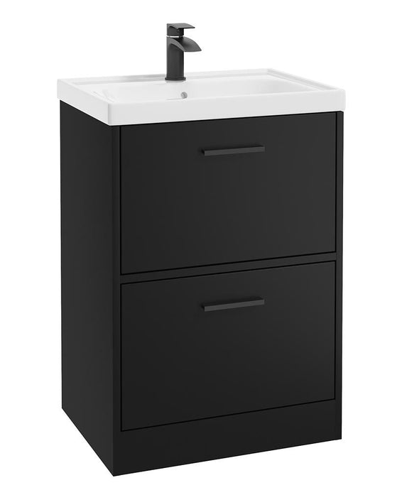 Sonas Finland Floorstanding 60cm Two Drawer Vanity Unit | Matt Black | Matt Black Handle | UF0912
