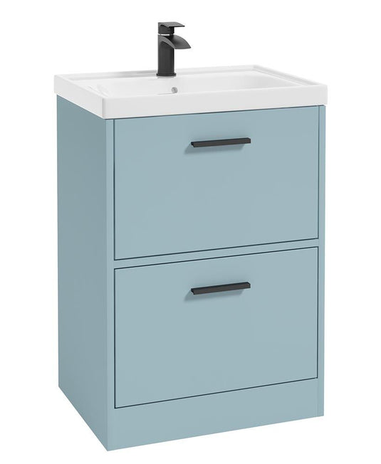 Sonas Finland Floorstanding 50Cm Two Drawer Vanity Unit | Matt Morning Sky Blue | Matt Black Handle | UF0918