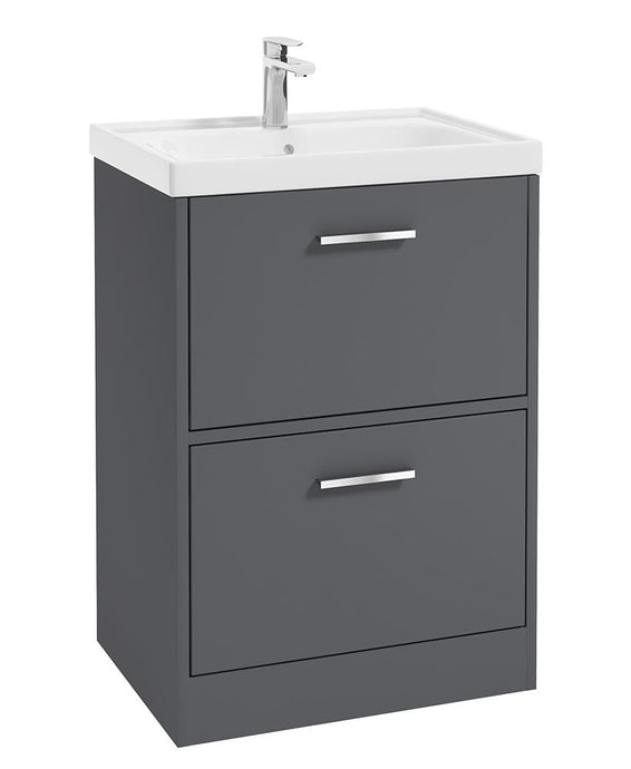 Sonas Finland Floorstanding 60Cm Two Drawer Vanity Unit | Matt Midnight Grey | Brushed Chrome Handle | UF0923