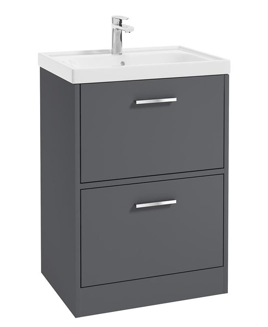 Sonas Finland Floorstanding 60Cm Two Drawer Vanity Unit | Matt Midnight Grey | Brushed Chrome Handle | UF0923